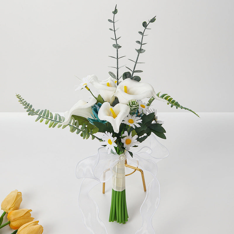 8 Pcs 8.2 Inch White Artificial Calla Lily Wedding Bridesmaid Bouquets