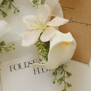 10 Pcs Artificial Calla Lily, Tulip & Orchid Boutonnieres and Corsages, White and Champagne, Silk Flowers
