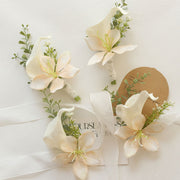 10 Pcs Artificial Calla Lily, Tulip & Orchid Boutonnieres and Corsages, White and Champagne, Silk Flowers