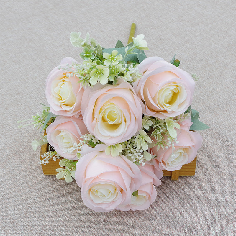 10 Pcs Artificial Silk Rose Bush Bouquet, 19 Inch Tall, 7 Heads Each