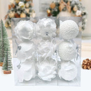 9 Pcs Glitter Christmas Flower Balls Ornaments Artificial Holiday Decorations