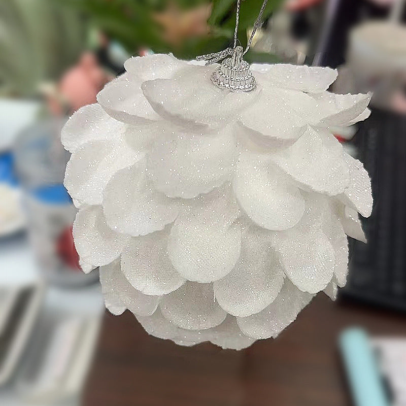 9 Pcs Glitter Christmas Flower Balls Ornaments Artificial Holiday Decorations