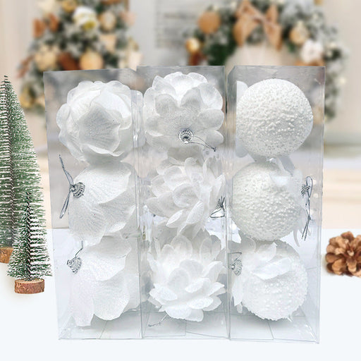 9 Pcs Glitter Christmas Flower Balls Ornaments Artificial Holiday Decorations