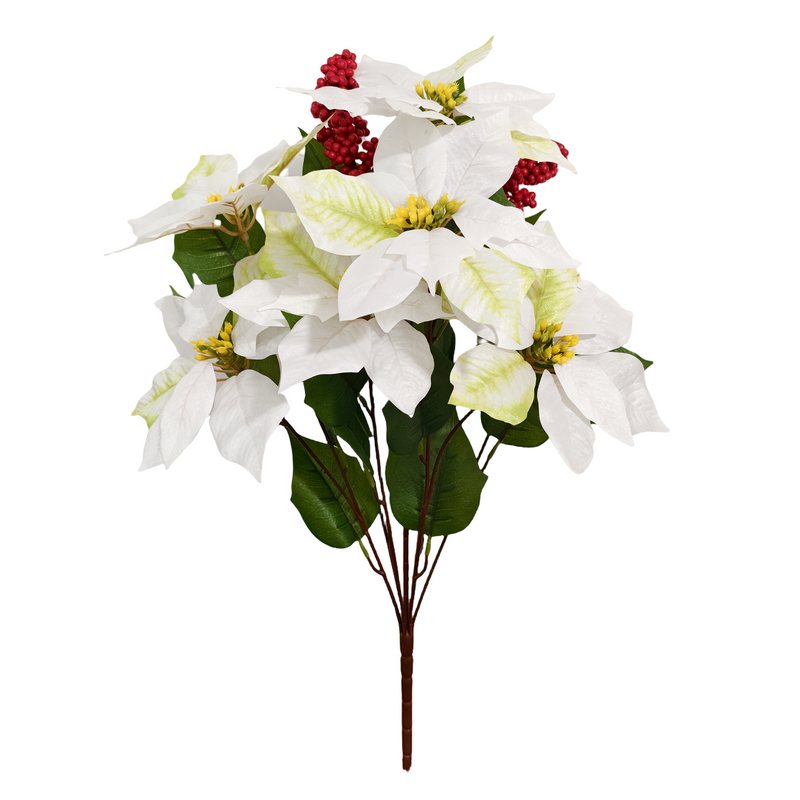 26 Inch Large Artificial Glitter Poinsettia Bouquet, 1 Stem, Retro Christmas Decor