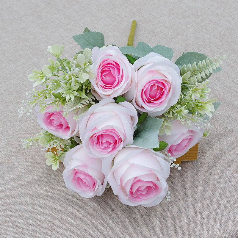 10 Pcs Artificial Silk Rose Bush Bouquet, 19 Inch Tall, 7 Heads Each