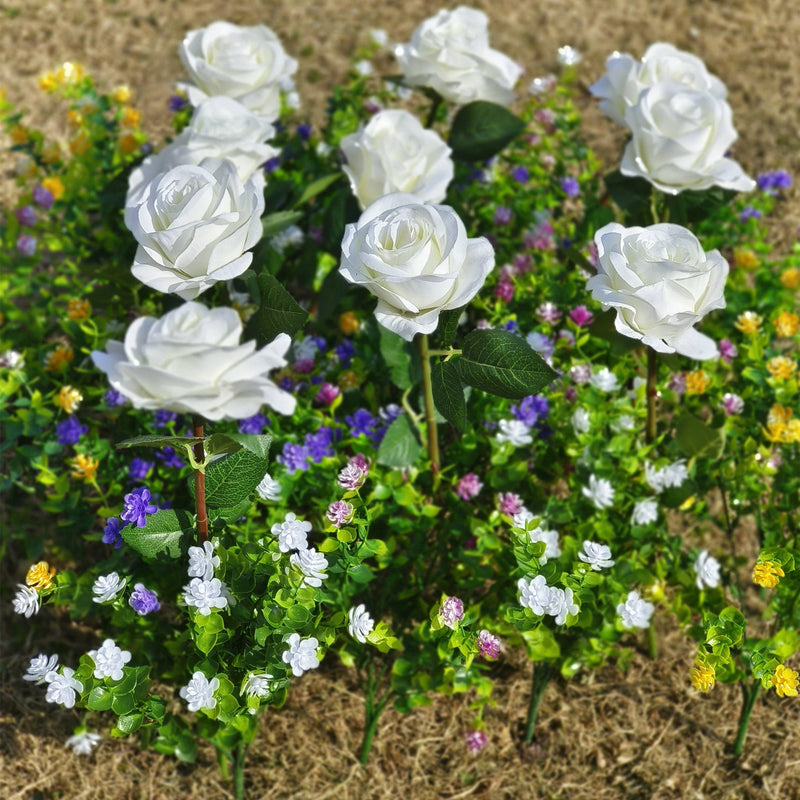 30 Pcs Mixed Artificial Rose Flowers with Greenery, UV Resistant Outdoor Faux Plants