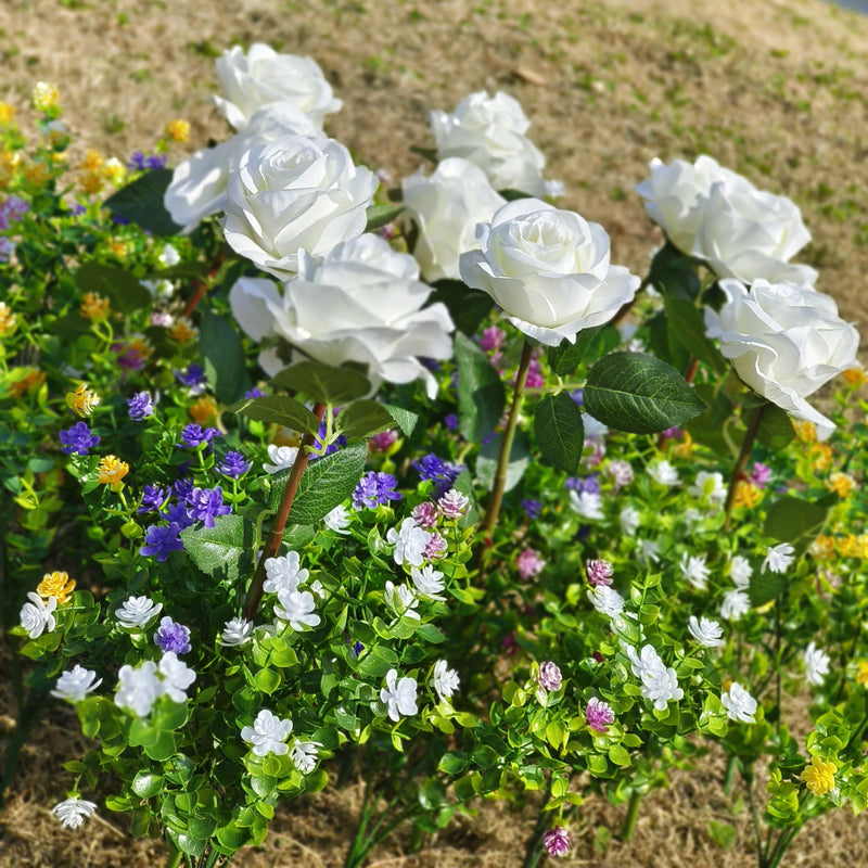 30 Pcs Mixed Artificial Rose Flowers with Greenery, UV Resistant Outdoor Faux Plants