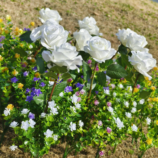 30 Pcs Mixed Artificial Rose Flowers with Greenery, UV Resistant Outdoor Faux Plants
