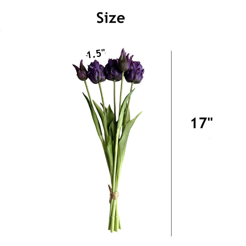 5 Pcs Artificial Parrot Tulip Stems Bouquet, Real Touch Silk Flowers, Bulk Set