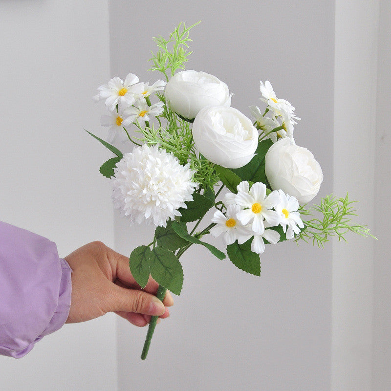 12 Inch Mixed Peony Daisy Mum Artificial Flower Bouquet 10 Stems Silk Floral Arrangement