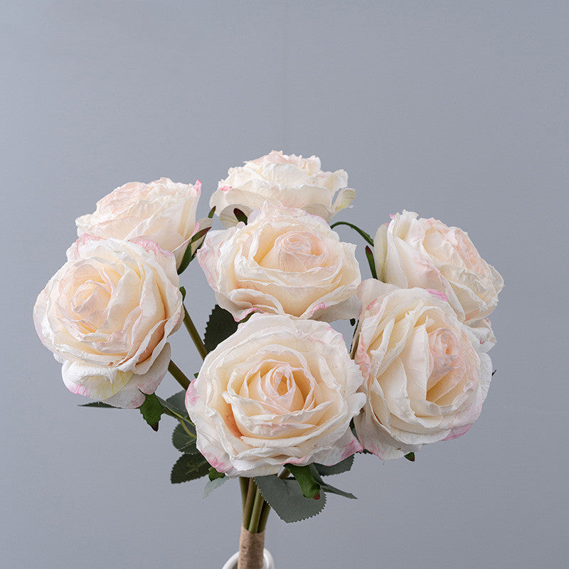 16.9 Inch Artificial Burnt-Edge Rose Bouquet, 10 Stems, Fall Colors Silk Flowers for Autumn Decor, Thanksgiving & Harvest Displays