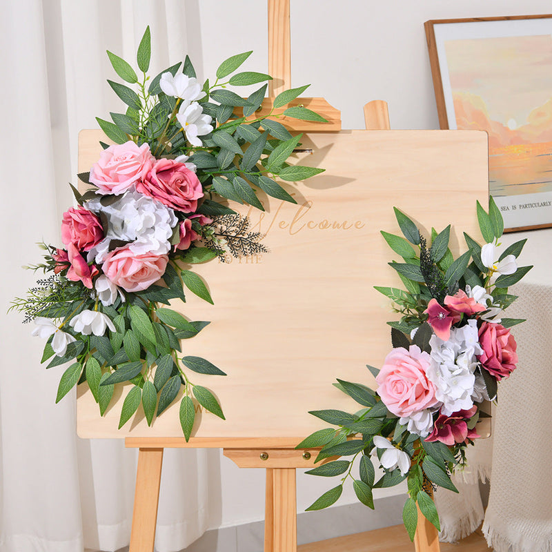 2 Pcs Artificial Rose and Hydrangea Flowers Set, Realistic Silk Entryway Decor