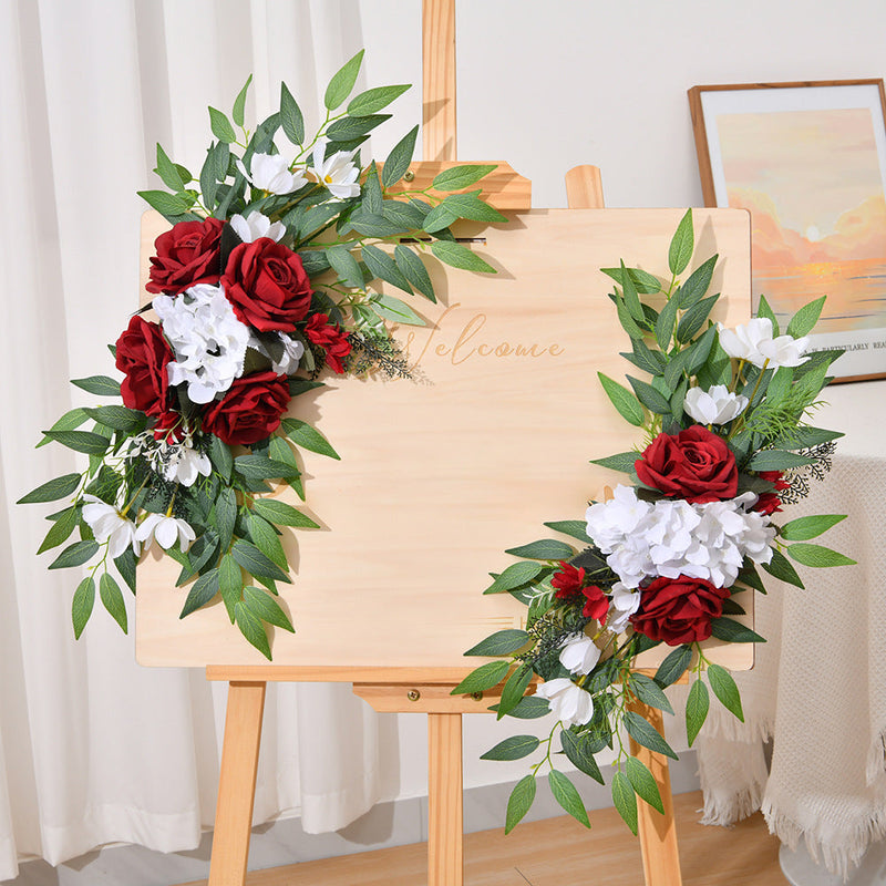 2 Pcs Artificial Rose and Hydrangea Flowers Set, Realistic Silk Entryway Decor