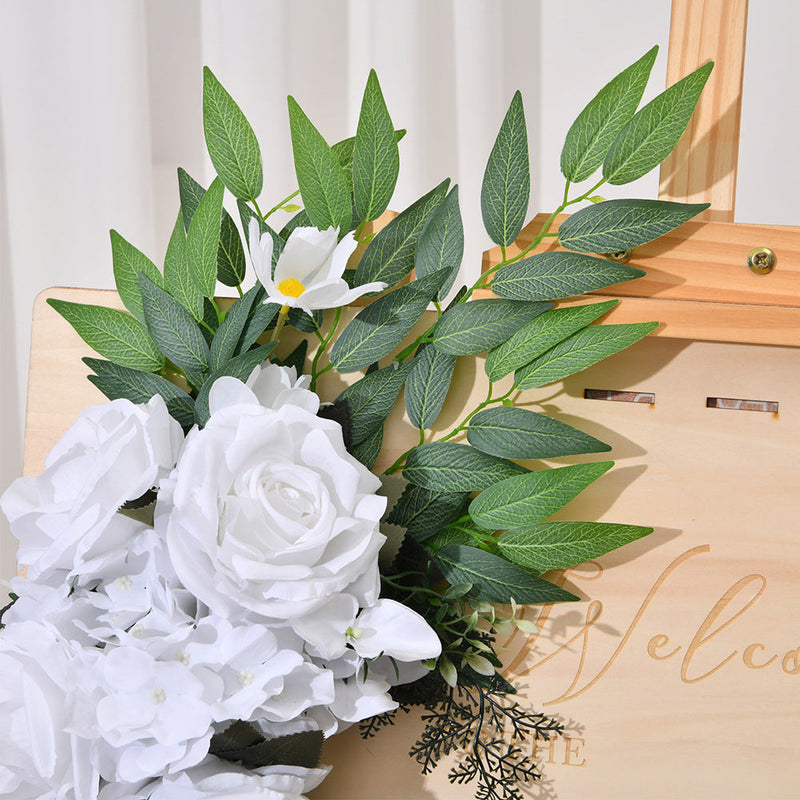 2 Pcs Artificial Rose and Hydrangea Flowers Set, Realistic Silk Entryway Decor