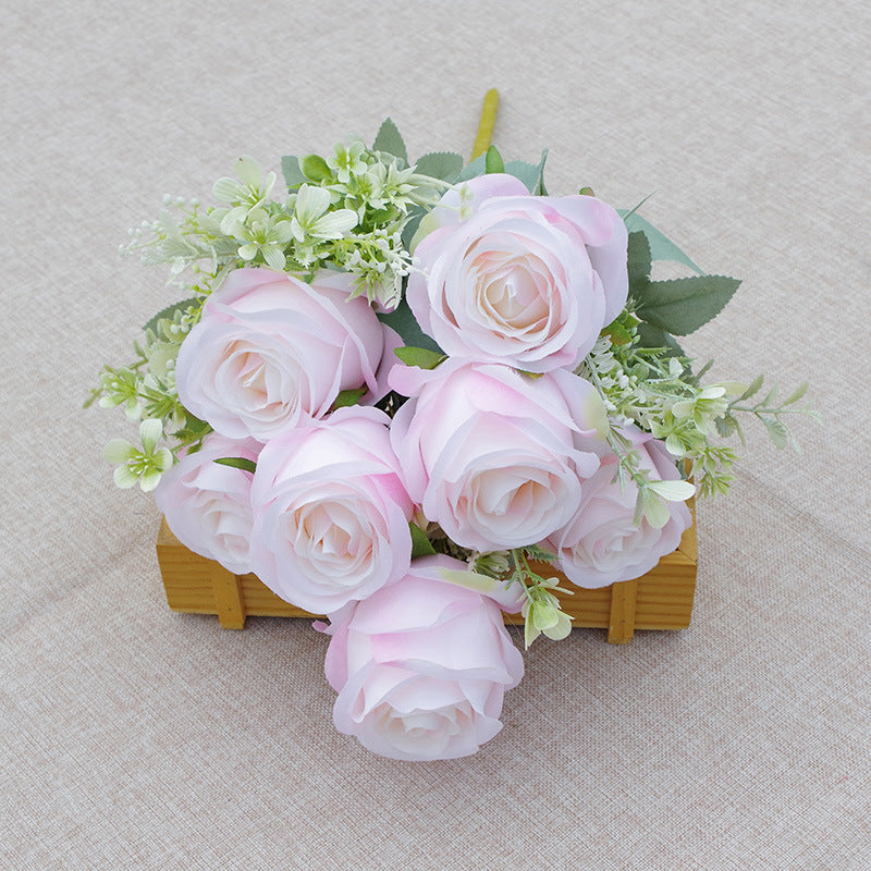 10 Pcs Artificial Silk Rose Bush Bouquet, 19 Inch Tall, 7 Heads Each