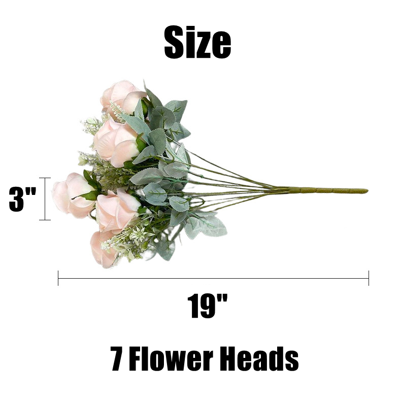 10 Pcs Artificial Silk Rose Bush Bouquet, 19 Inch Tall, 7 Heads Each