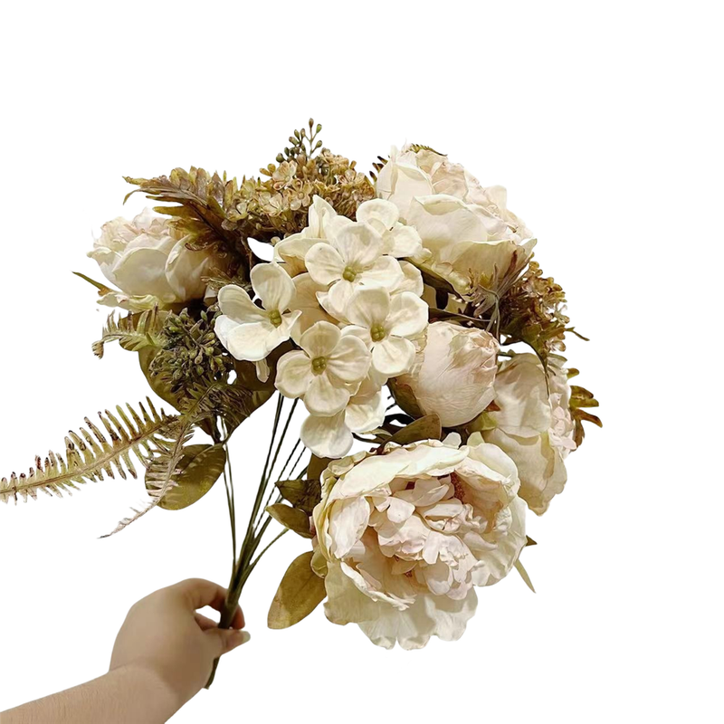 18 Inch Artificial Peony Bush Bouquet, Burnt Edge, Large, Bulk Wholesale, 18" Tall