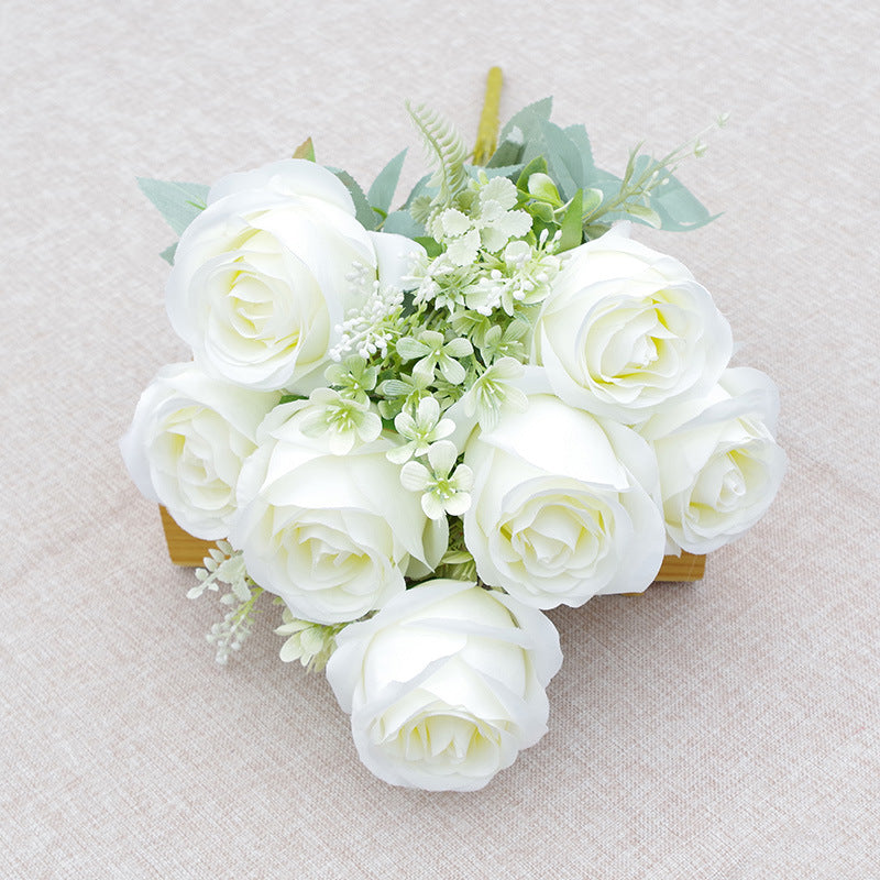 10 Pcs Artificial Silk Rose Bush Bouquet, 19 Inch Tall, 7 Heads Each