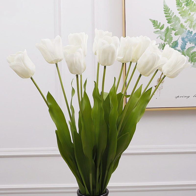 12 Inch Artificial Silk Tulip Flowers Bouquet, 12 Pcs, 19" Stems, Bulk Wholesale