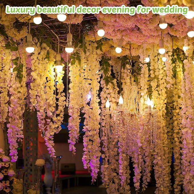 12 Inch Artificial Wisteria Hanging Flowers Garland, 12 Pcs, Purple, Silk, Wedding & Garden Wall Decor
