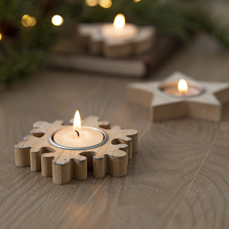 Bulk Set of 3 Wooden Christmas Candle Holder Wholesale