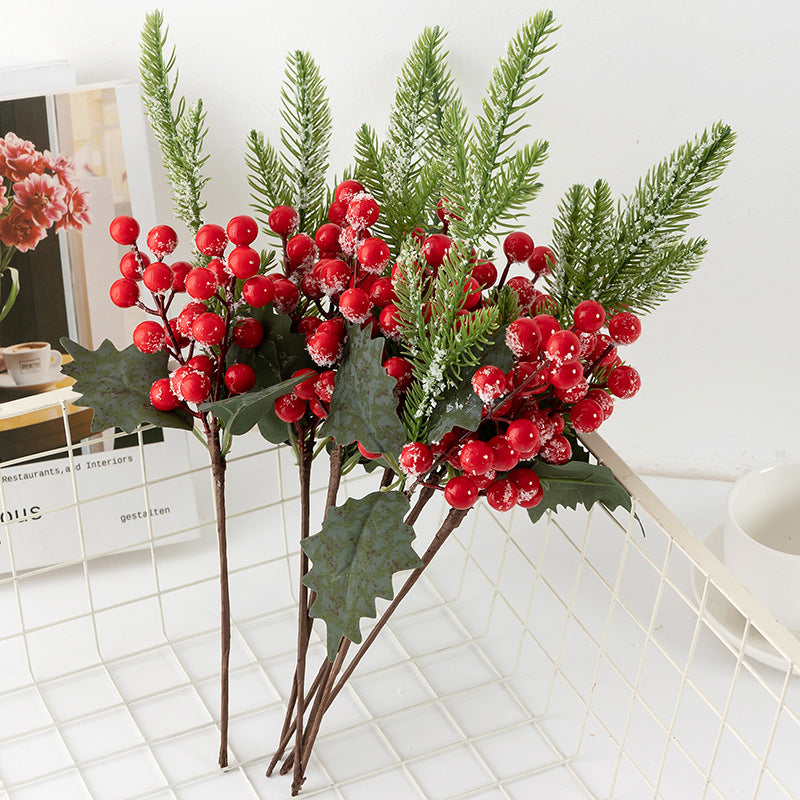3 Styles Holly Berry Stems Picks Artificial Christmas Decoration Bulk Set