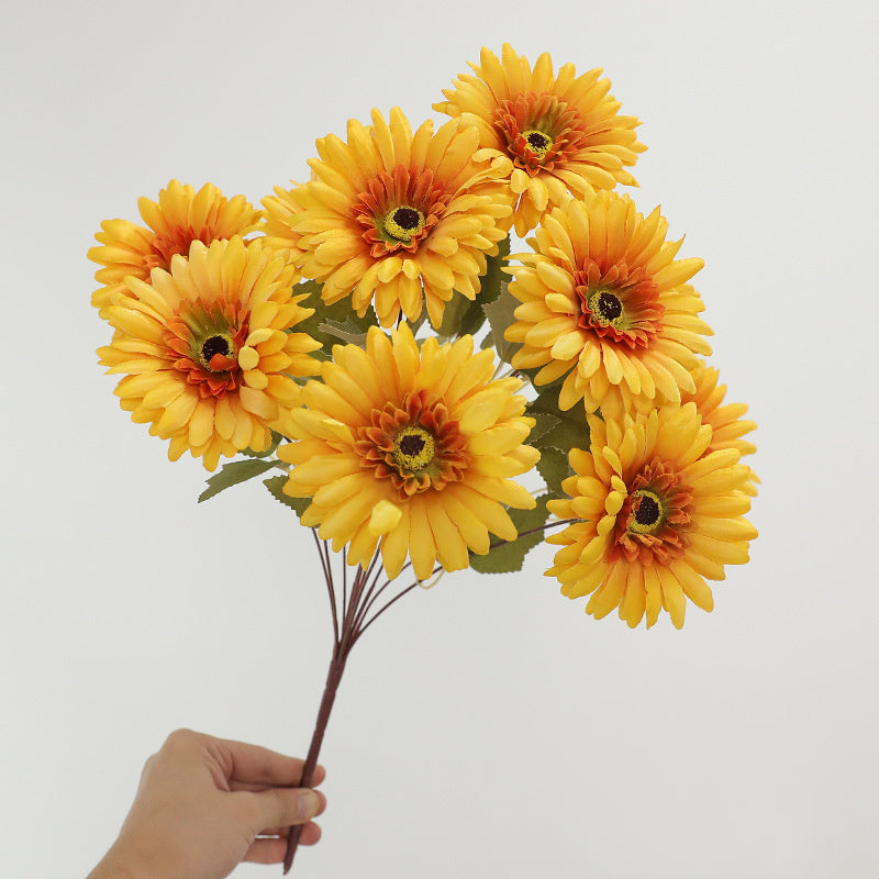 19 Inch Artificial Gerbera Daisy Bush - 9 Stems Silk Flowers for Autumn Winter Decor Bulk