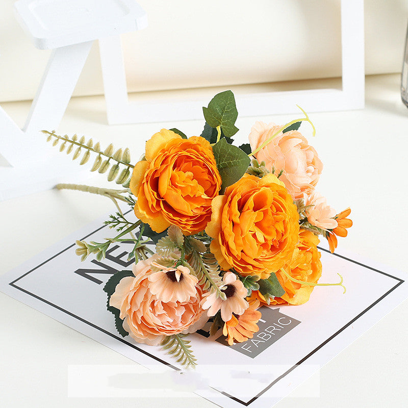 11.8 Inch Artificial Peony and Daisy Bush Bouquet, Mixed Flowers, Small Table Arrangement, 1 Piece, Silk Flowers for Home Decor and Wedding DIY