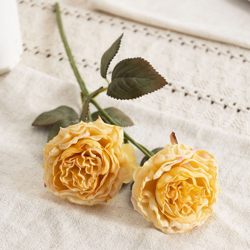 Realistic Silk Austin Roses Burnt Edge Artificial Flowers 12 Inch 10 Pcs for Wedding Arch Home Decoration Table Arrangements