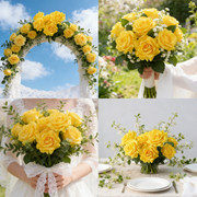 25.6 Inch Yellow Real Touch Rose Stems 6 Pcs Lifelike Silk Artificial Flowers for Wedding Home Decor