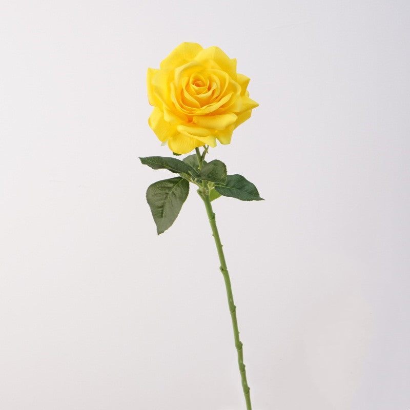 25.6 Inch Yellow Real Touch Rose Stems 6 Pcs Lifelike Silk Artificial Flowers for Wedding Home Decor