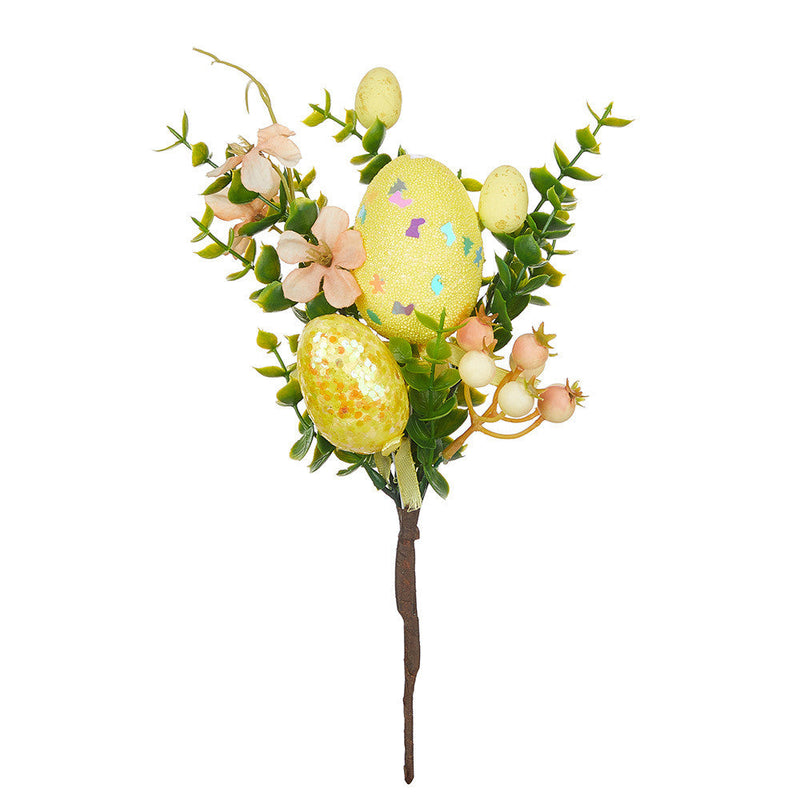 6 Pcs Artificial Easter Flower Stems with Egg Ornaments, Faux Silk Floral Stems Bulk