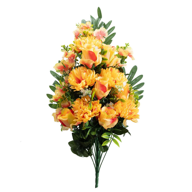 25.5 Inch Artificial Large Bush Mum Flowers with Rose Buds – Bulk Cemetery Floral Arrangement