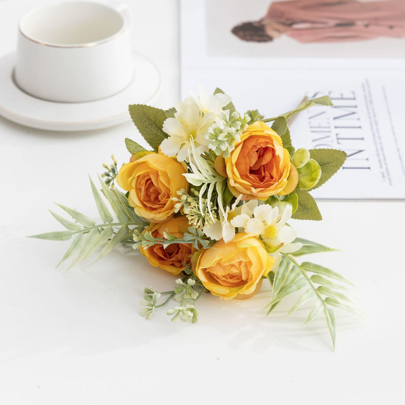 12.6 Inch Small Peony Artificial Silk Flowers Bouquet, Mixed Colors, Bulk Wholesale
