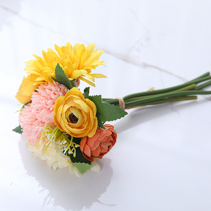 12 Inch Mixed Faux Chrysanthemum Pompon and Peony Buds Bouquet, 10 Pcs Artificial Flowers