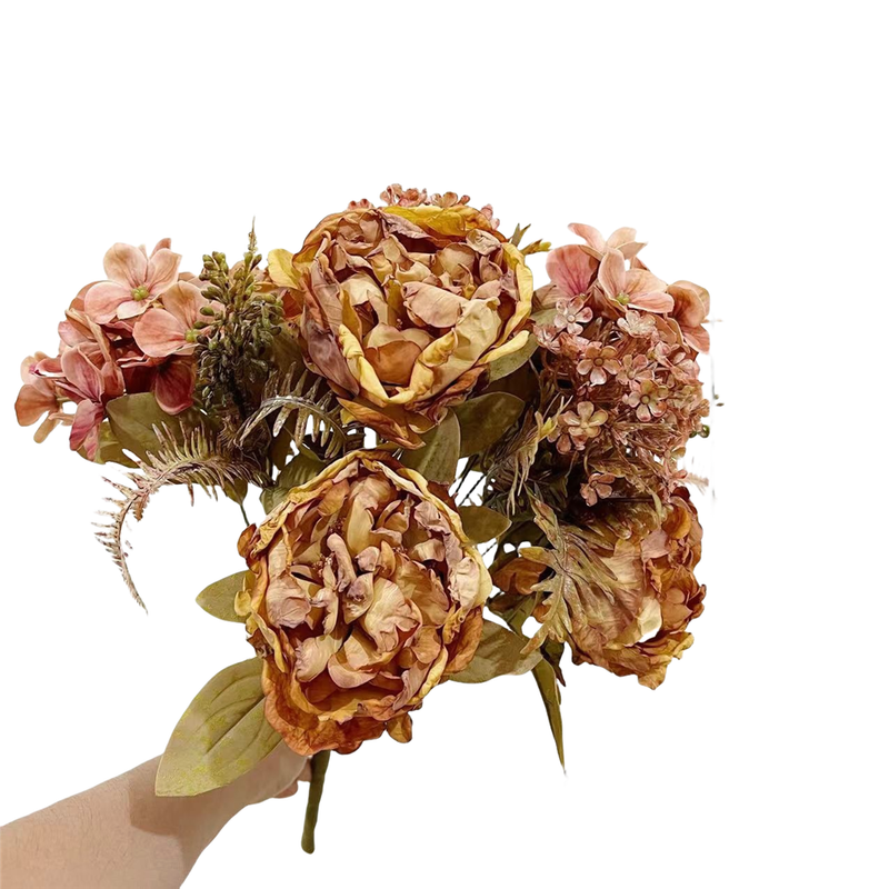 18 Inch Artificial Peony Bush Bouquet, Burnt Edge, Large, Bulk Wholesale, 18" Tall