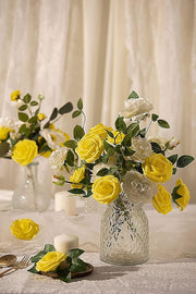 25 Pcs Artificial Foam Roses with Stems White 12 Inch Realistic DIY Wedding Bouquet Centerpieces