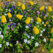 35 Pcs Mixed Yellow Tulip Artificial Flowers with Green Plants UV Resistant Outdoor