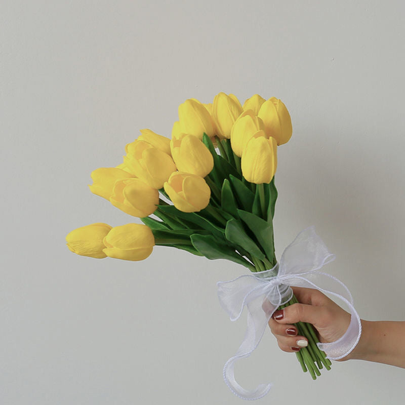 9 Inch Artificial Tulip Wedding Bouquet 10 Pcs Neutral Color Silk Flowers Bulk Wholesale