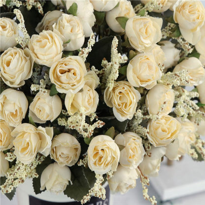 Bulk 11" Mini Artificial Roses Bush Mixed Grass Ears Silk Flowers Wholesale