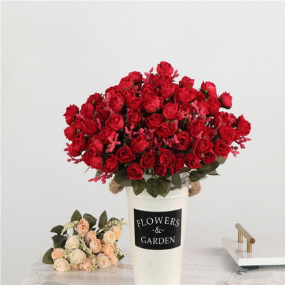 Bulk 11" Mini Artificial Roses Bush Mixed Grass Ears Silk Flowers Wholesale