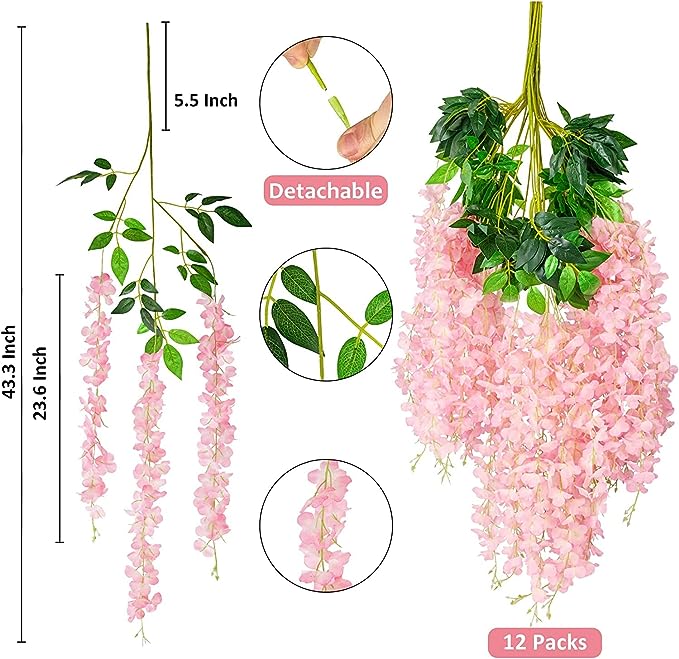 Bulk 12Pcs Artificial Wisteria Vine Garland Wedding Hanging Flower Wisteria Garland Wholesale