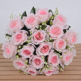 Bulk 14" Artificial Roses Bush Mixed Baby's Breath Flowers Wholesale