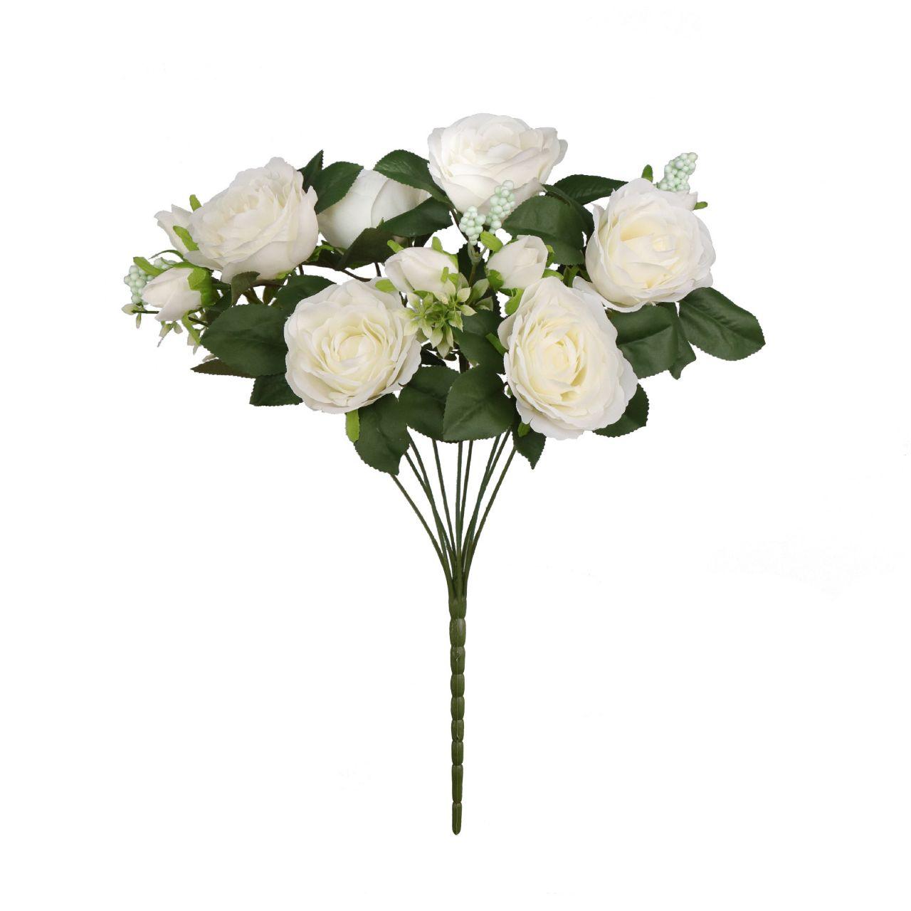 1 Bush 11 Inch Faux Flowers Roses Bouquet with Buds - Artificialmerch