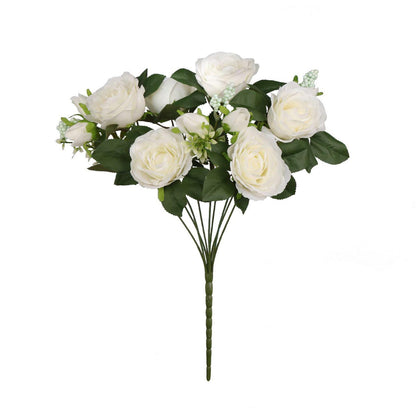1 Bush 11 Inch Faux Flowers Roses Bouquet with Buds - Artificialmerch