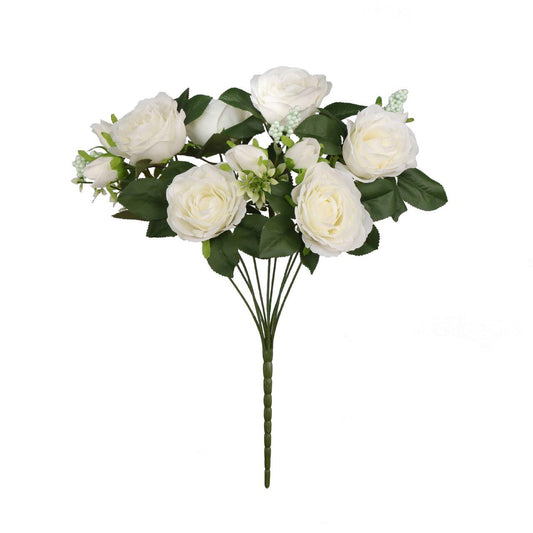 1 Bush 11 Inch Faux Flowers Roses Bouquet with Buds - Artificialmerch