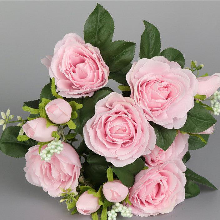1 Bush 11 Inch Faux Flowers Roses Bouquet with Buds - Artificialmerch