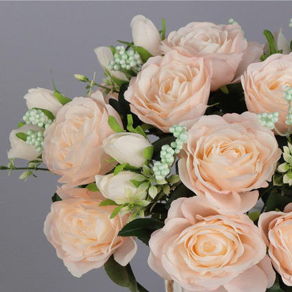 1 Bush 11 Inch Faux Flowers Roses Bouquet with Buds - Artificialmerch