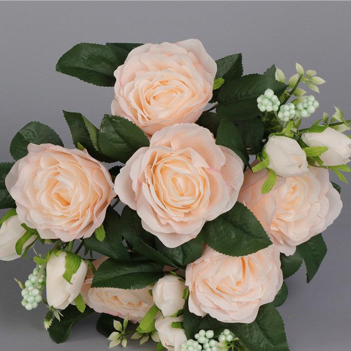 1 Bush 11 Inch Faux Flowers Roses Bouquet with Buds - Artificialmerch