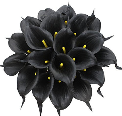 Bulk 20Pcs Calla Lily Flowers Bouquet Real Touch Black Halloween Flowers Table Centerpieces Wholesale